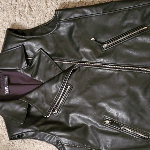 black leather vest zara